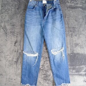 Abrand Jeans Womens 10/28 Blue Venice Straight Distressed Ripped Raw Hem Denim